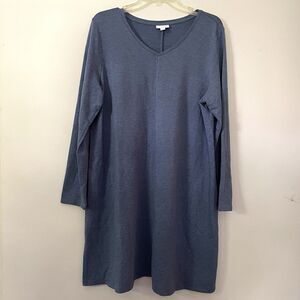 J Jill Pure Jill T Shirt Dress L Blue Long Sleeve Hand Pockets Pima Cotton